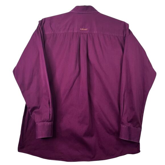 Ariat Long Sleeve Button Down Shirt Top Mens L Burgundy Canvas Western Logo - Picture 5 of 12